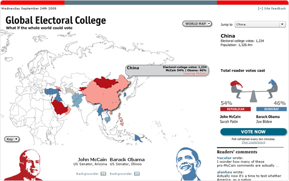 经济学人美国总统大选全球投票程序 案例 截屏